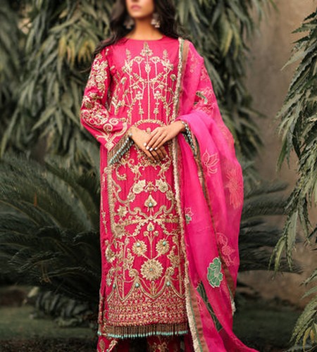 Heavy Embroidered Chiffon Bridal Dress with Embroidered Silk Trouser