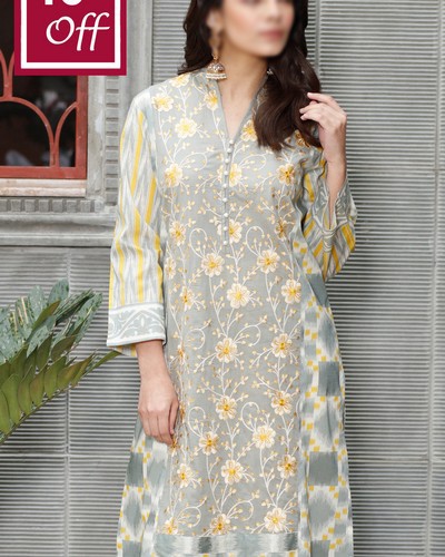 Embroidered EID Lawn Dress 2024 with Printed Chiffon Dupatta