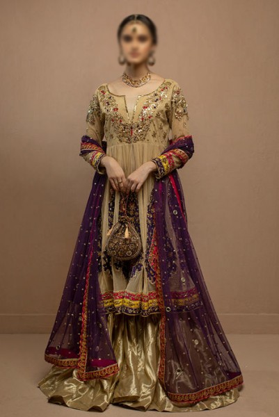 Luxury Heavy Embroidered Net Wedding Dress with Emb. Silk Trouser