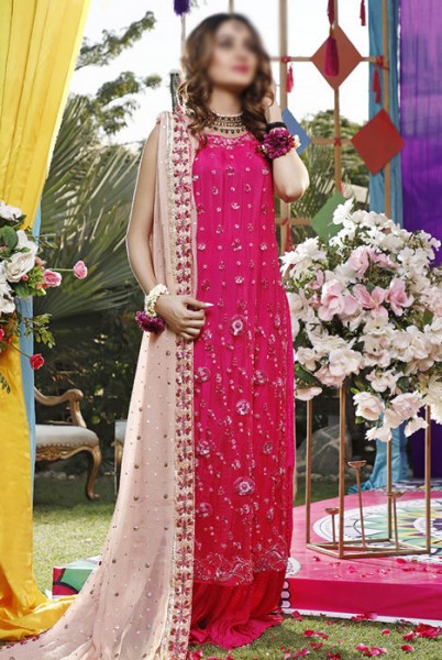Embroidered Net Party Wear Dress with Jamawar Trouser