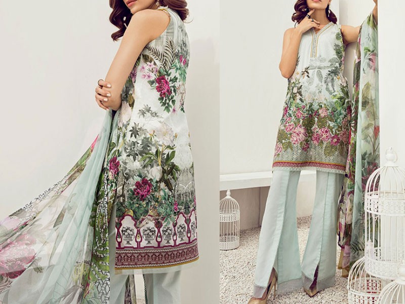 Heavy Embroidered Lawn Dress 2024 with Diamond Organza Dupatta