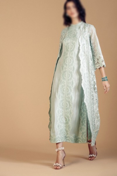 Heavy Embroidered Net Bridal Dress with Jamawar Trouser