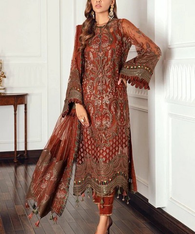 Heavy Embroidered Chiffon Party Wear Dress 2022 with Embroidered Chiffon Dupatta