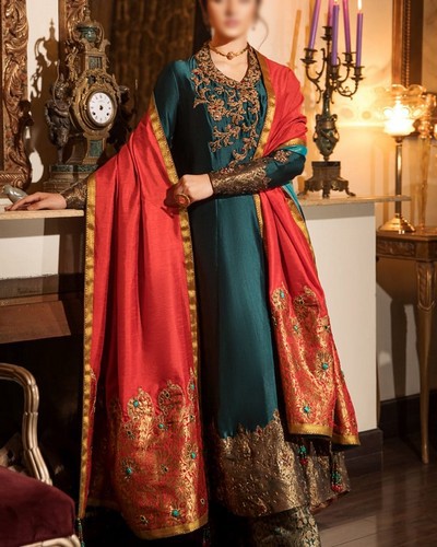 Heavy Embroidered Chiffon Mehndi Dress