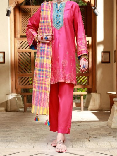 Heavy  Embroidered 2-Piece Lawn Dress with Embroidered Trouser
