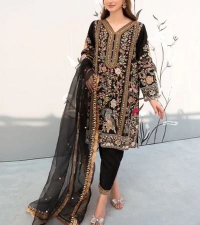 Heavy Embroidered Chiffon Mehndi Dress