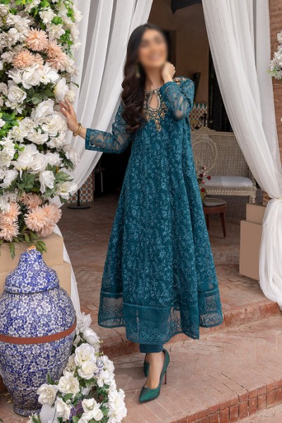 Readymade 2-Piece Embroidered Chiffon Maxi with Embroidered Silk Trouser