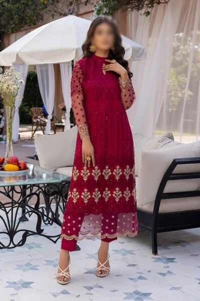 Readymade 2-Piece Embroidered Chiffon Maxi with Embroidered Silk Trouser