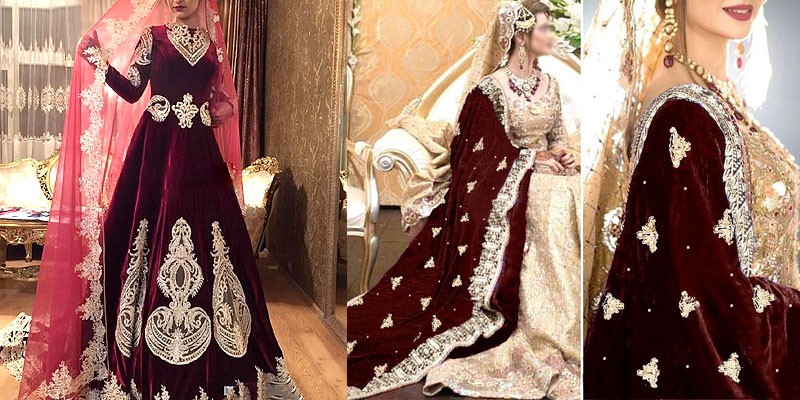 Burgundy Velvet Wedding Dresses Muslim Long Sleeve Elegant Bridal Dresses  Luxury Beaded Kaftan Vestido De Noiva Dw129 - Wedding Dresses - AliExpress