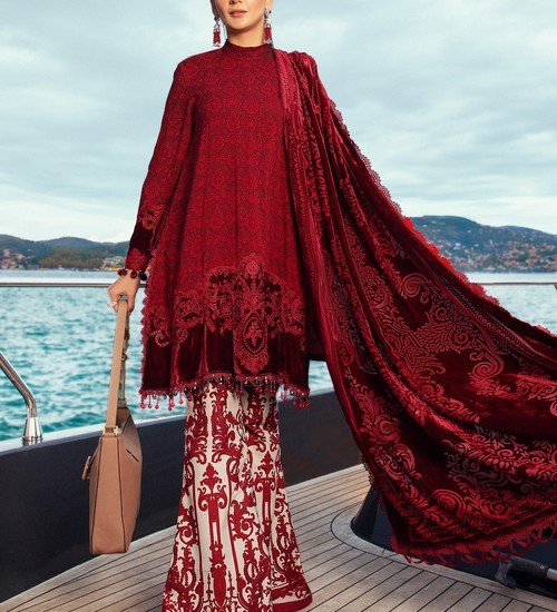 Sequins Embroidered Linen Dress 2022 with Linen Dupatta