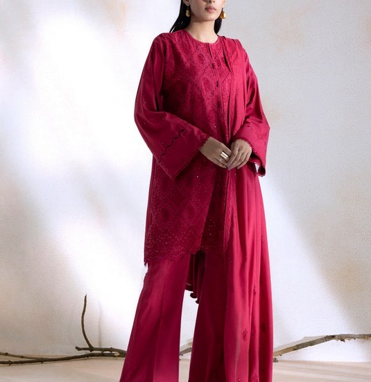 Heavy Embroidered Karandi Maroon Women's Winter Shawl