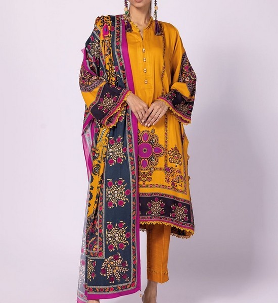 Embroidered Khaddar Dress 2022 with Wool Shawl