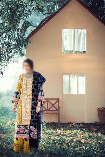 Banarsi Style Embroidered Raw Silk Dress with Organza Check Design Dupatta