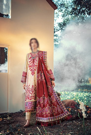 Banarsi Style Raw Silk Dress with Organza Jacquard Dupatta