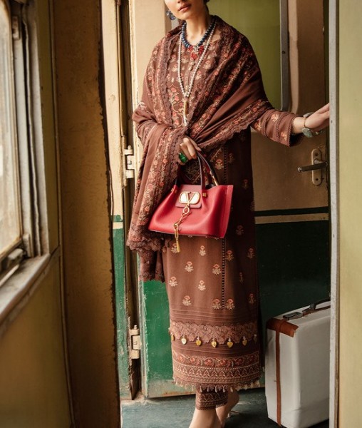 Heavy Embroidered Handwork Green Velvet Dress
