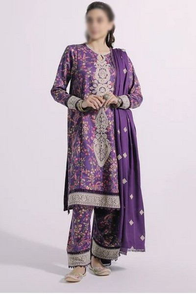 Fancy Sequins Embroidered Shamoz Silk Dress with Embroidered Chiffon Dupatta