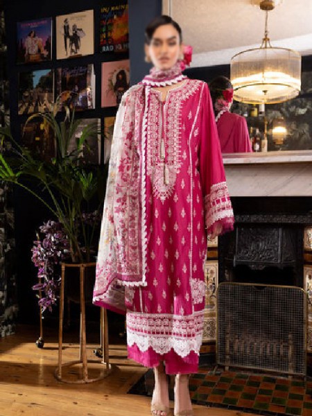 Luxury Schiffli Embroidered Lawn Suit with Digital Print Silk Dupatta