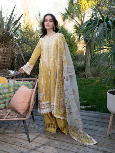 Luxury Schiffli Embroidered Lawn Suit with Digital Print Silk Dupatta