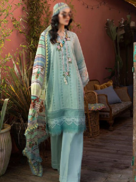 Luxury Schiffli Embroidered Lawn Suit with Digital Print Silk Dupatta