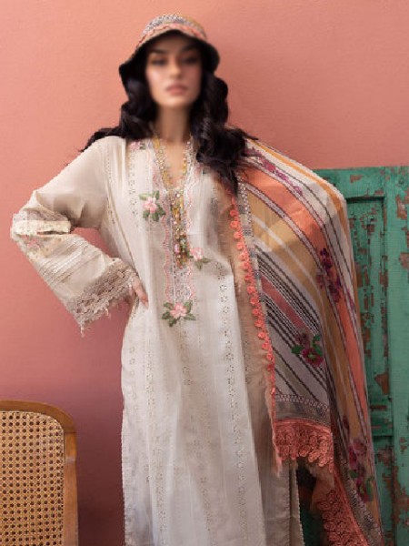 Luxury Schiffli Embroidered Lawn Suit with Digital Print Silk Dupatta