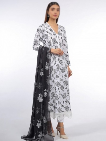 Hit Design Embroidered Black Lawn Dress with Chiffon Dupatta