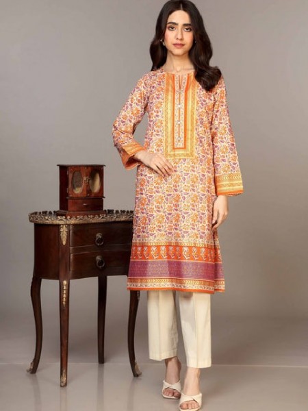 Embroidered EID Lawn Dress 2024 with Printed Chiffon Dupatta