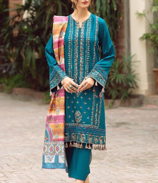 Ethnic Sequins Embroidered 2-Piece Black Cotton Lawn Dress