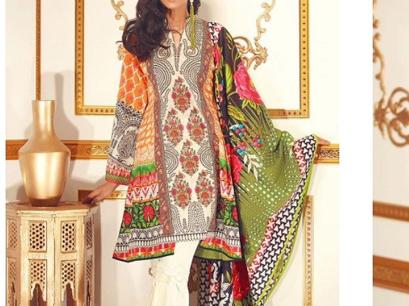 Digital All-Over Chunri Print Lawn Dress with Diamond Dupatta