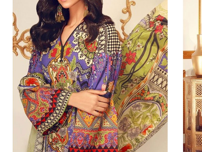 Digital All-Over Chunri Print Lawn Dress with Diamond Dupatta