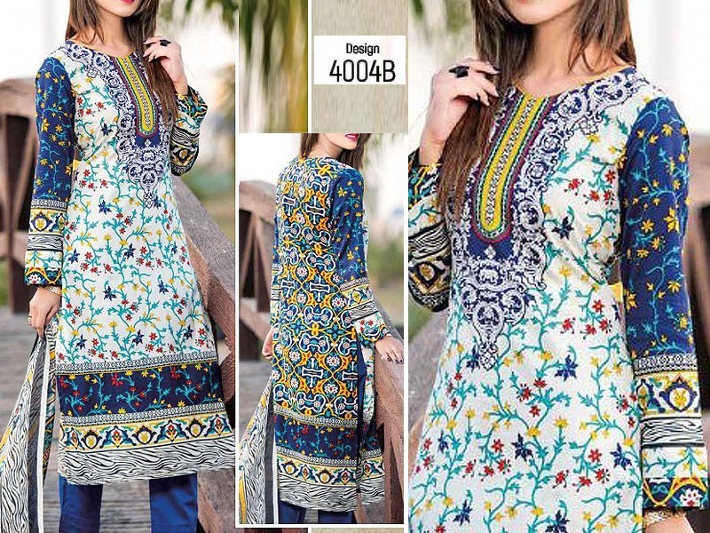 Digital All-Over Chunri Print Lawn Dress with Diamond Dupatta