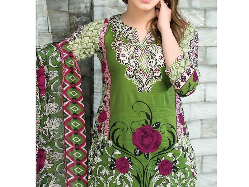 Digital All-Over Chunri Print Lawn Dress with Diamond Dupatta