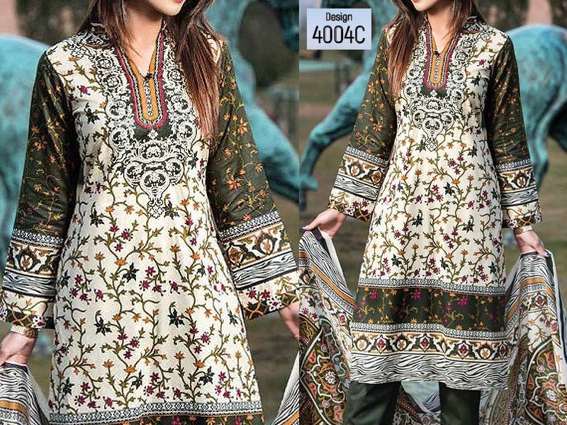 Digital All-Over Chunri Print Lawn Dress with Diamond Dupatta