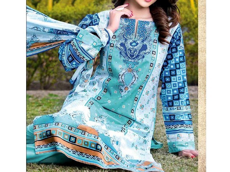 Digital All-Over Chunri Print Lawn Dress with Diamond Dupatta