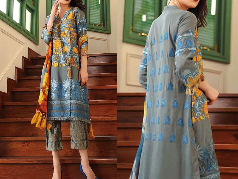 Luxury Embroidered Lawn Dress 2024 with Bamber Chiffon Dupatta