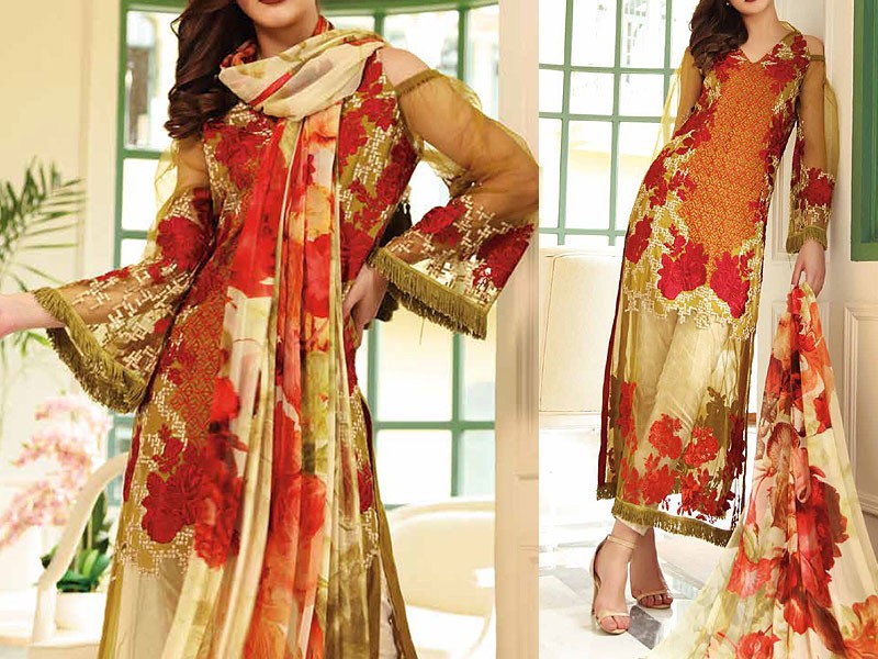 Luxury Embroidered Lawn Dress 2024 with Bamber Chiffon Dupatta