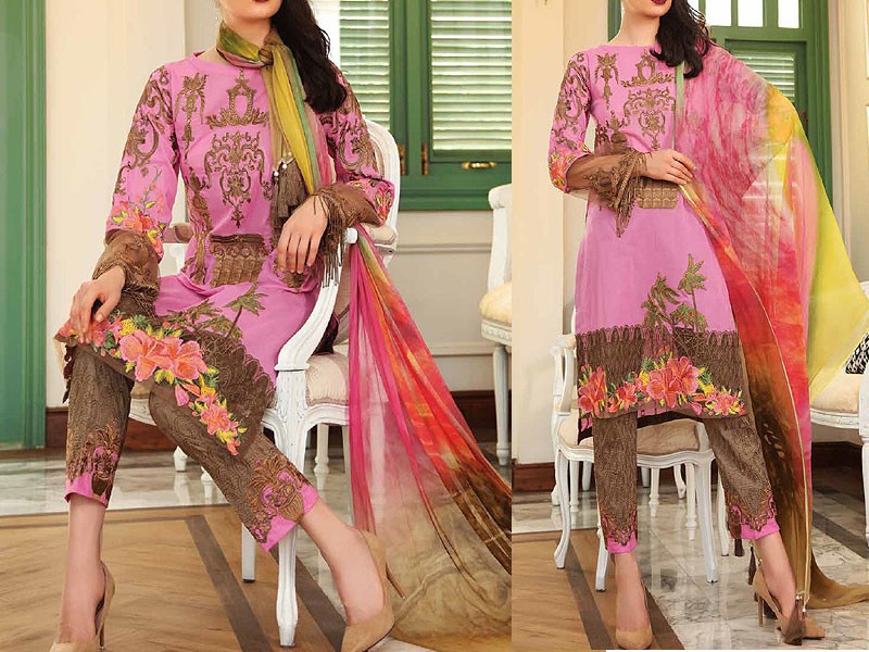 Luxury Embroidered Lawn Dress 2024 with Bamber Chiffon Dupatta