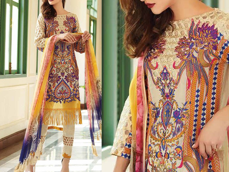 Luxury Embroidered Lawn Dress 2024 with Bamber Chiffon Dupatta