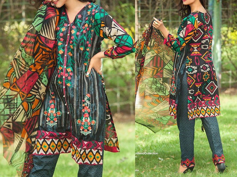 Satrangi Embroidered Cambric Cotton Dress 1-A