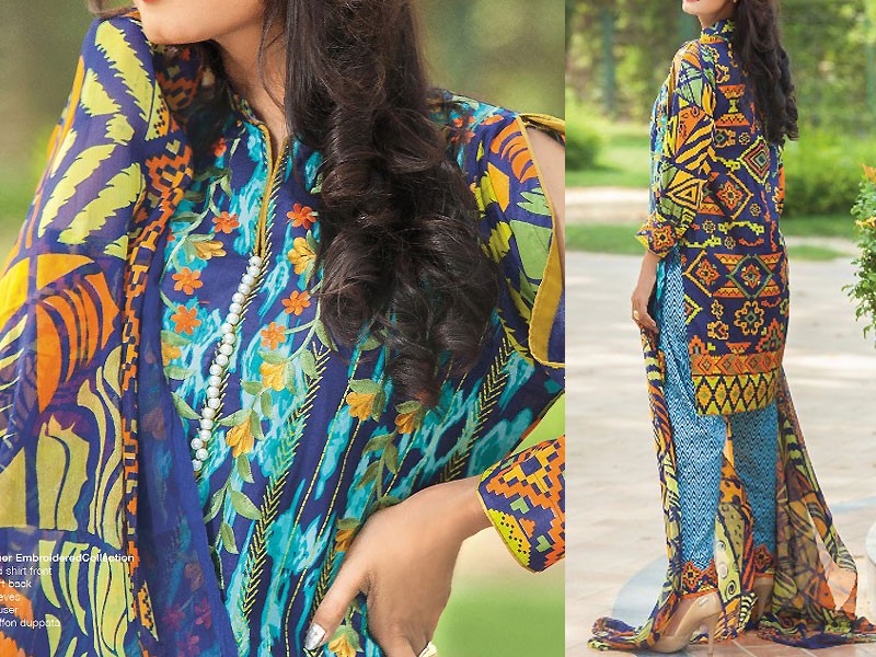 Satrangi Embroidered Cambric Cotton Dress 1-B