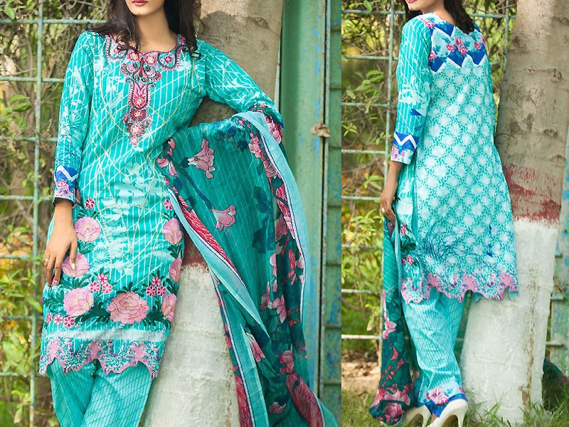 Satrangi Embroidered Cambric Cotton Dress 3-B
