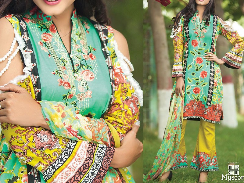 Satrangi Embroidered Cambric Cotton Dress 5-B