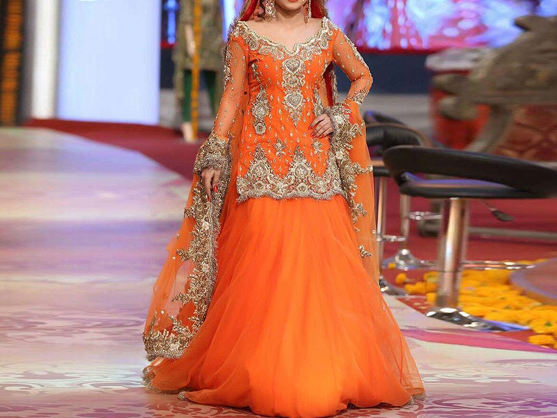 Embroidered Orange Net Bridal Dress Price in Pakistan ...