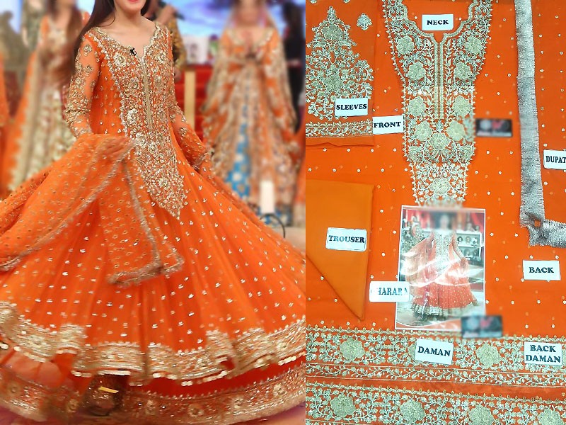 Vibrant Embroidered Chiffon Orange Maxi Dress
