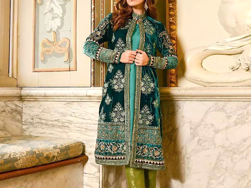 Heavy Embroidered Velvet Wedding Dress with Jamawar Trouser Price in Pakistan