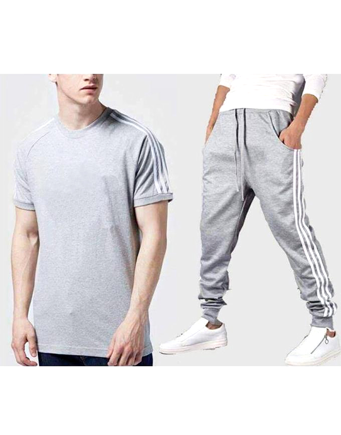 grey trouser and black shirt