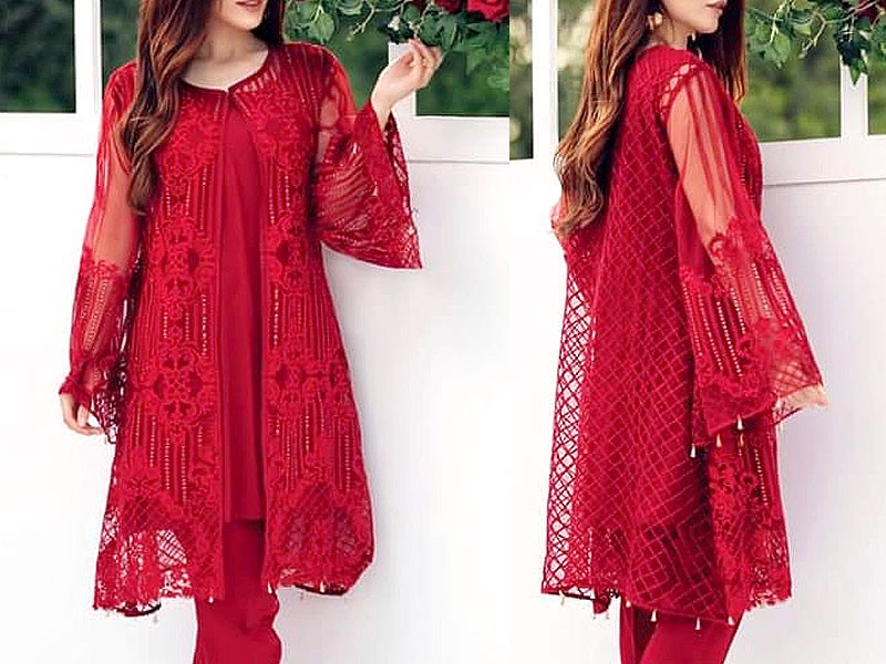 Unstitched Embroidered Net Kurti with Inner