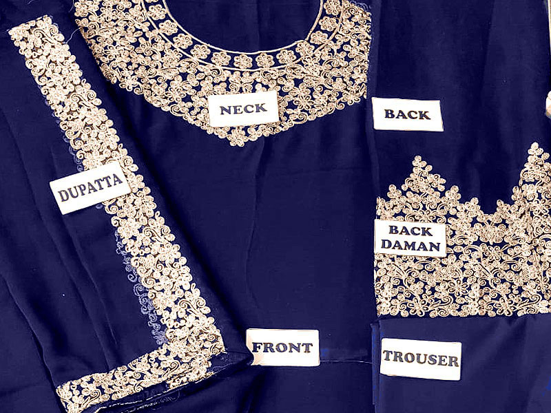 Indian Embroidered Blue Chiffon Maxi Dress