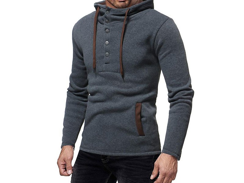 Men's Button Up Hooded Sweatshirt - Charcoal Price in Pakistan (M011499 ...