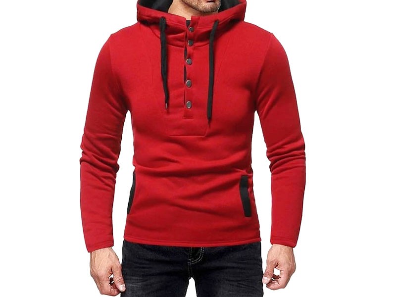 Men's Button Up Hooded Sweatshirt - Red Price in Pakistan (M011500 ...