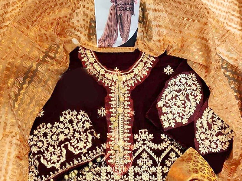 Heavy Embroidered Velvet Dress with Jamawar Trouser